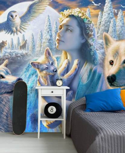 Spirit of Mountain Girl com Lobos Art Wallpaper Spirit of Mountain Girl com Lobos Art Wallpaper