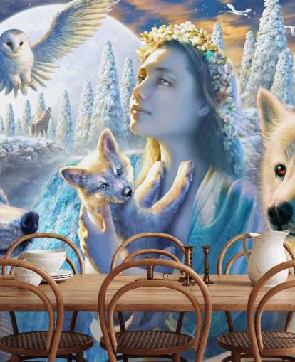 Spirit of Mountain Girl with Wolves Art Wallpaper Spirit of Mountain Girl with Wolves Art Wallpaper