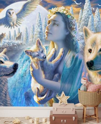 Papier Peint Art de l'Esprit de la Montagne avec des Loups Papier Peint Art de l'Esprit de la Montagne avec des Loups