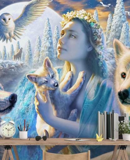 Spirit of Mountain Girl with Wolves Art Wallpaper Spirit of Mountain Girl with Wolves Art Wallpaper