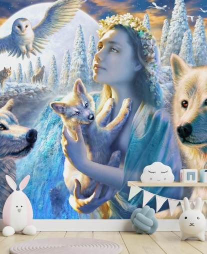 Spirit of Mountain Girl with Wolves Art Wallpaper Spirit of Mountain Girl with Wolves Art Wallpaper
