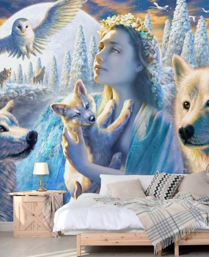 Spirit of Mountain Girl with Wolves Art Wallpaper Spirit of Mountain Girl with Wolves Art Wallpaper