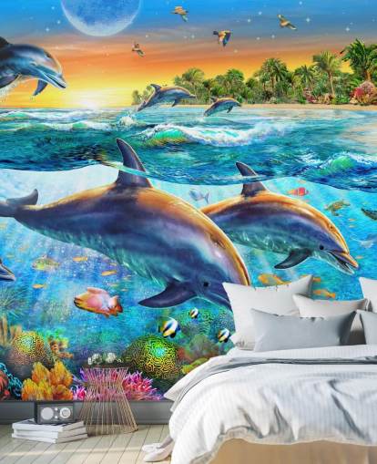 Fondo de pantalla de delfines y vida marina