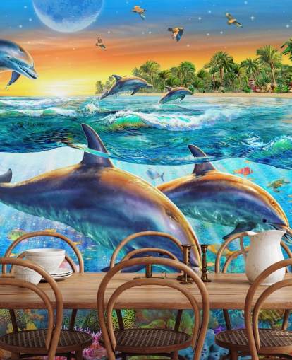 Fondo de pantalla de delfines y vida marina