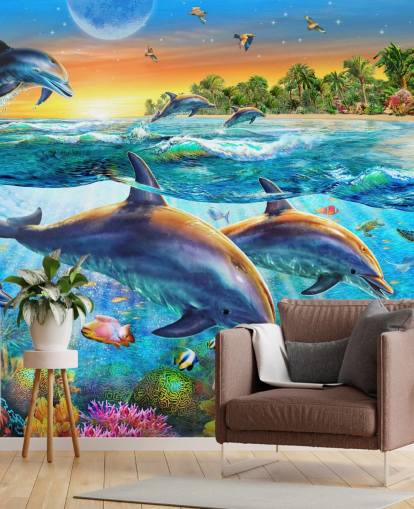 Fondo de pantalla de delfines y vida marina