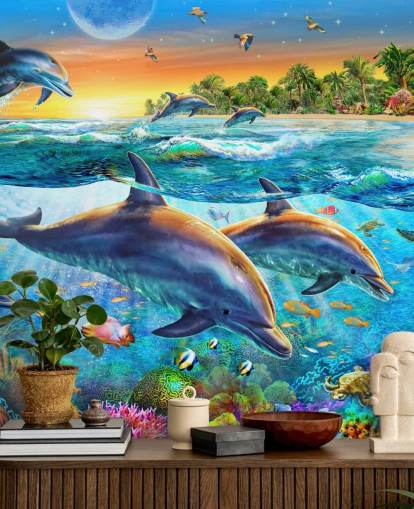 Fondo de pantalla de delfines y vida marina