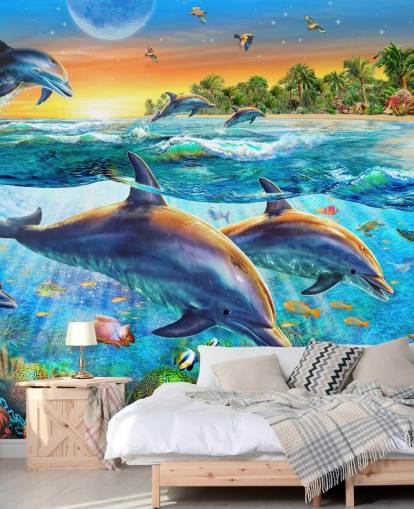 Fondo de pantalla de delfines y vida marina