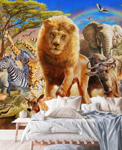 Mural Estampida de animales africanos 