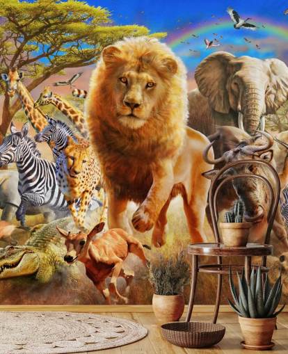 Mural Estampida de animales africanos 