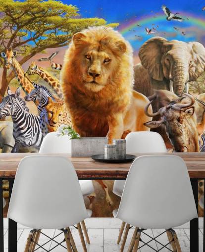 Mural Estampida de animales africanos 