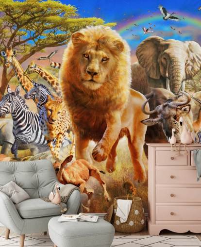Afrikaanse dieren Stampede Muurschildering Afrikaanse dieren Stampede Muurschildering