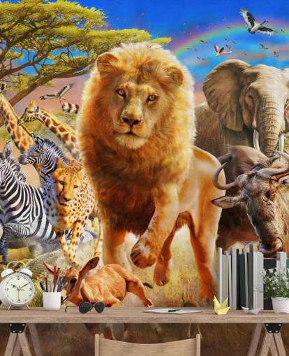 Mural Estampida de animales africanos 