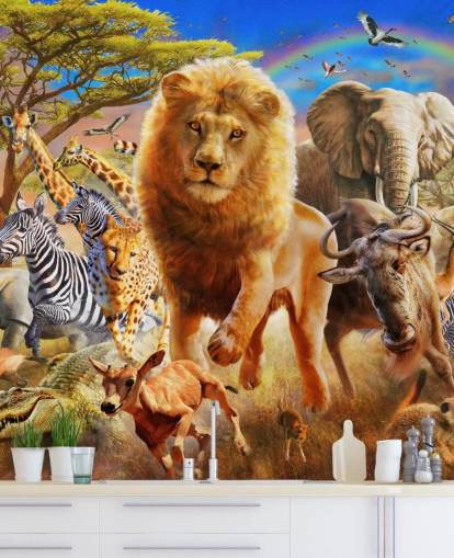 African Animal Stampede Mural 