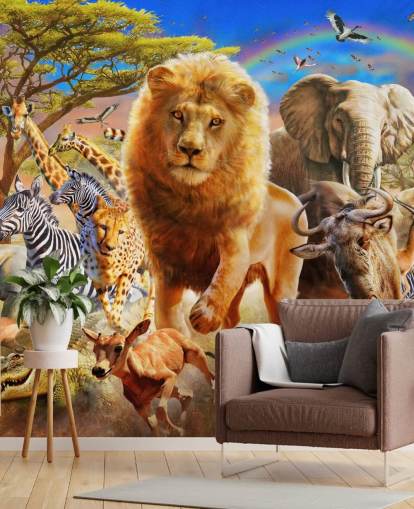Mural Estampida de animales africanos 