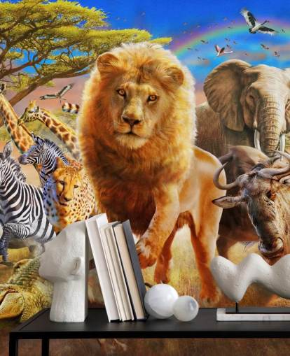 Mural Estampida de animales africanos 