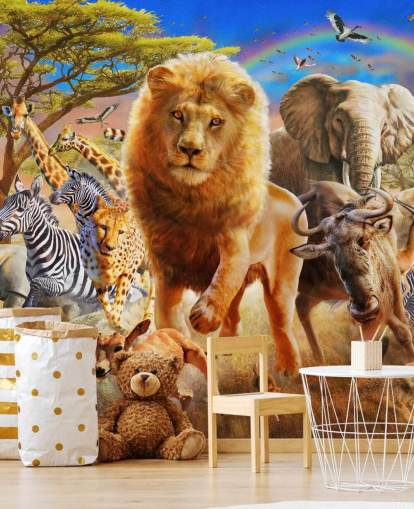 Mural Estampida de animales africanos 