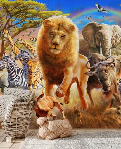 Mural Estampida de animales africanos 