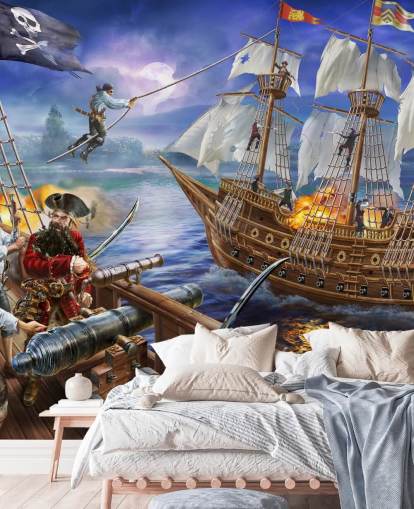 Illustrated Pirate Battle Wallpaper Illustrated Pirate Battle Wallpaper