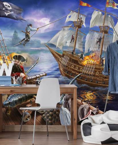 Papier peint Illustrated Pirate Battle