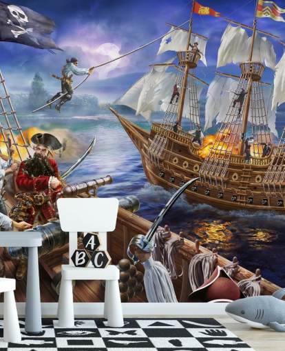 Illustrierte Piratenschlacht-Tapete
