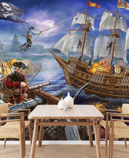 Illustrated Pirate Battle Wallpaper Illustrated Pirate Battle Wallpaper