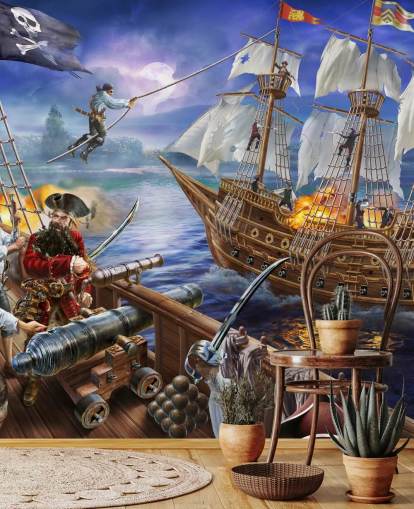 Illustrert Pirate Battle Bakgrunn Illustrert Pirate Battle Bakgrunn