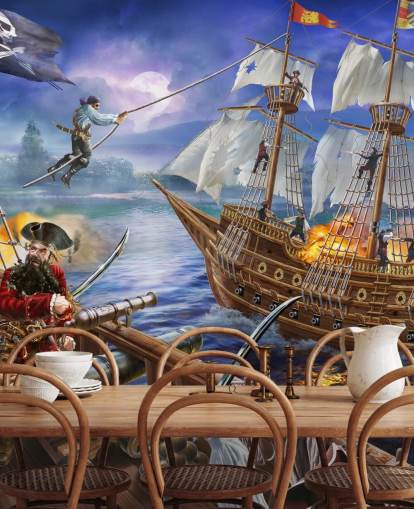 Illustrated Pirate Battle Wallpaper