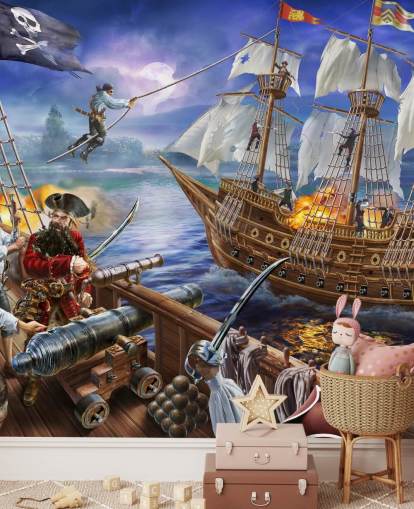 Illustrierte Piratenschlacht-Tapete