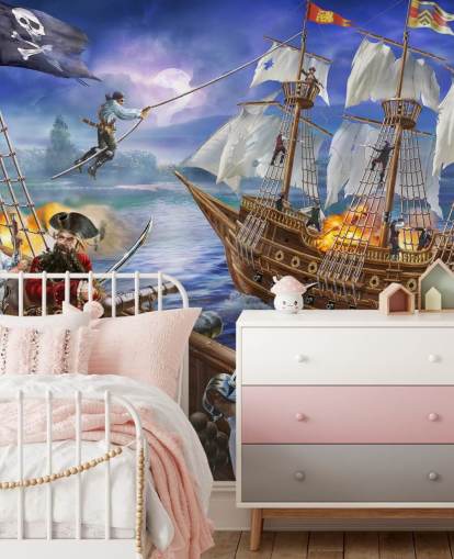 Papier peint Illustrated Pirate Battle