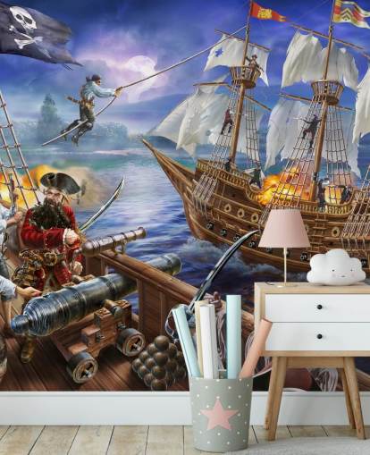 Illustrated Pirate Battle Wallpaper Illustrated Pirate Battle Wallpaper