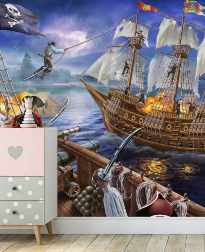Illustrated Pirate Battle Wallpaper Illustrated Pirate Battle Wallpaper