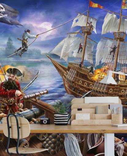 Carta da parati illustrata Pirate Battle Carta da parati illustrata Pirate Battle