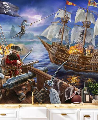 Papel pintado ilustrado de Pirate Battle