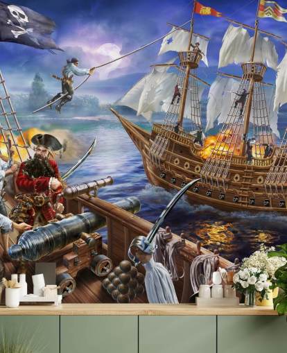 Illustrated Pirate Battle Wallpaper