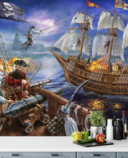 Illustrated Pirate Battle Wallpaper Illustrated Pirate Battle Wallpaper