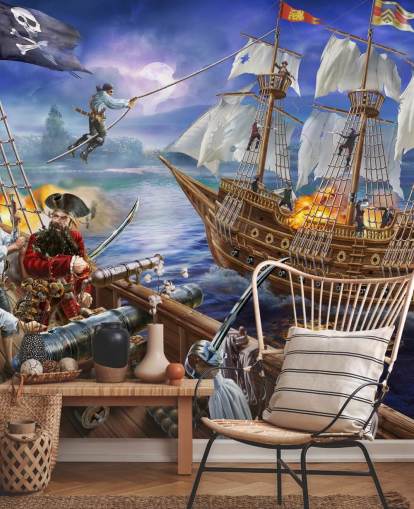 Illustrated Pirate Battle Wallpaper