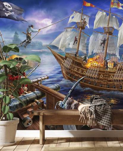 Papel pintado ilustrado de Pirate Battle Papel pintado ilustrado de Pirate Battle