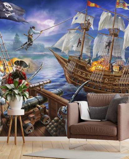 Papel pintado ilustrado de Pirate Battle Papel pintado ilustrado de Pirate Battle
