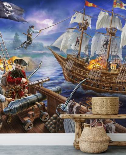 Illustrated Pirate Battle Wallpaper Illustrated Pirate Battle Wallpaper