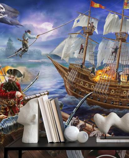 Papel de parede ilustrado de Pirate Battle Papel de parede ilustrado de Pirate Battle