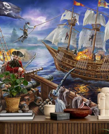 Illustrated Pirate Battle Wallpaper