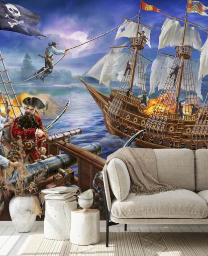 Papel pintado ilustrado de Pirate Battle Papel pintado ilustrado de Pirate Battle