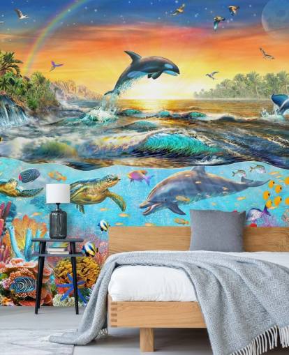 Papel de parede colorido criaturas marinhas