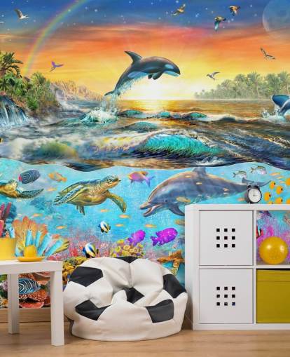 Papel de parede colorido criaturas marinhas