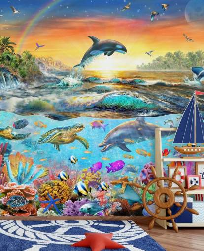 Papel de parede colorido criaturas marinhas