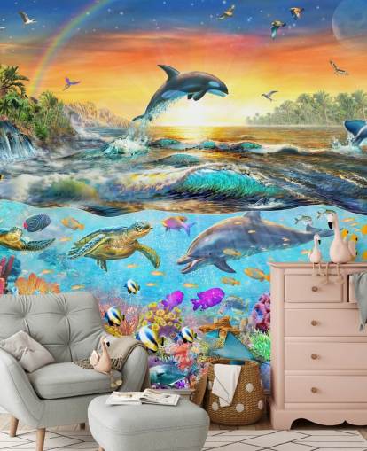 Papel pintado de criaturas marinas coloridas