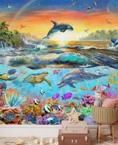 Papel pintado de criaturas marinas coloridas