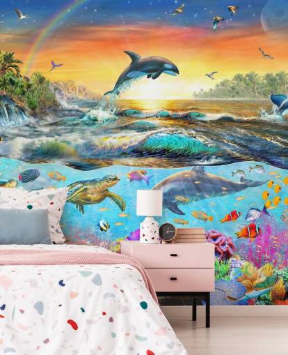 Papel de parede colorido criaturas marinhas