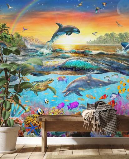 Papel pintado de criaturas marinas coloridas