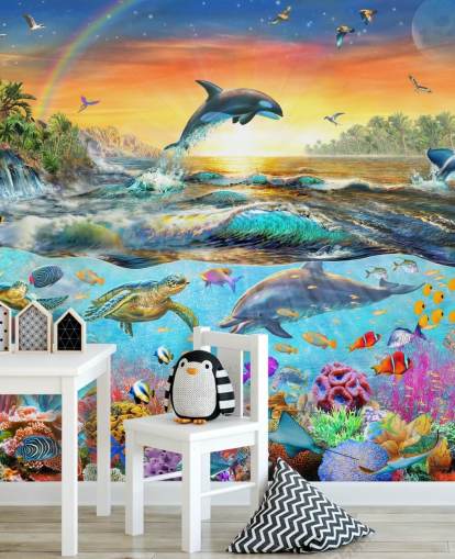 Papel pintado de criaturas marinas coloridas